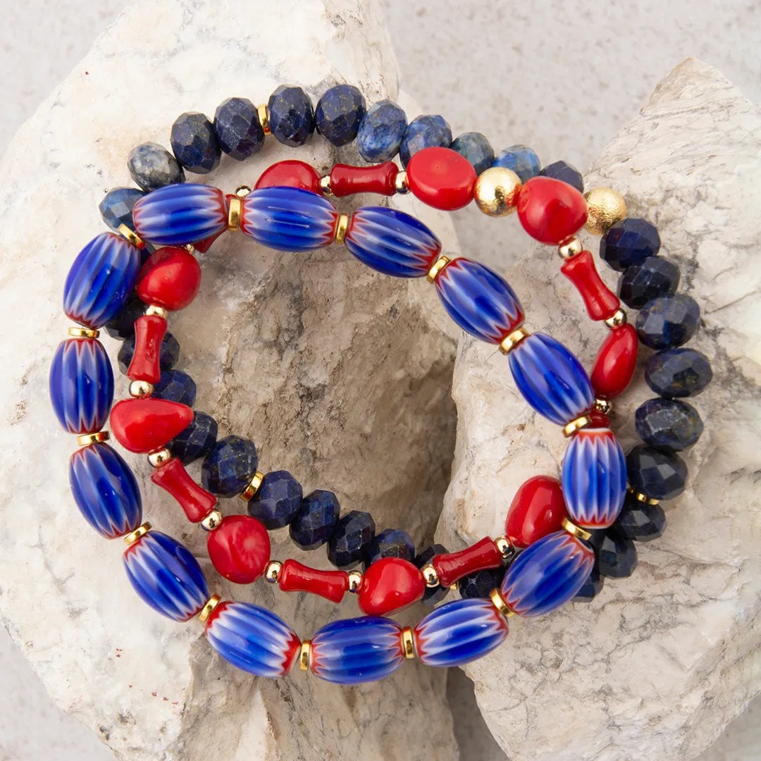 Jubilee Red Coral and Blue Lapis Golden Bracelet Set sold by Barse product image thumbnail 4