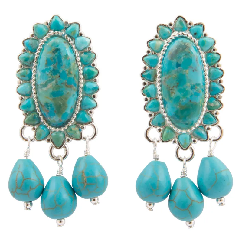 Oasis Royale Blue Turquoise Drop Silver Post Earrings made by Barse