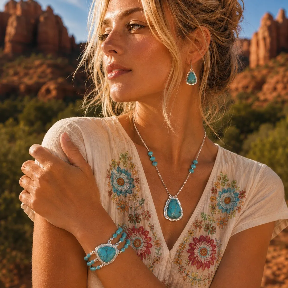 Desert Plume Blue Turquoise Silver Pendant Necklace sold by Barse product image thumbnail 5