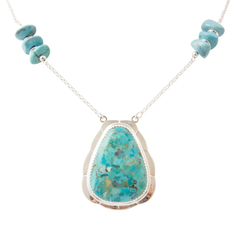Desert Plume Blue Turquoise Silver Pendant Necklace made by Barse