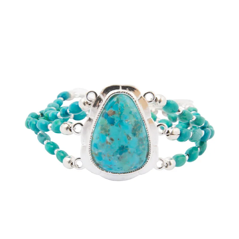 Desert Plume Blue Turquoise Silver Triple-Strand Bracelet made by Barse