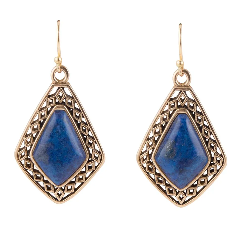 Dimond Blue Lapis Golden Drop Earrings sold by Barse
