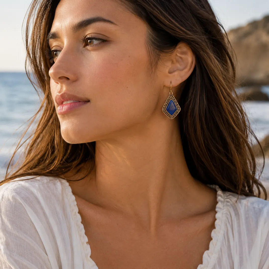 Dimond Blue Lapis Golden Drop Earrings sold by Barse product image thumbnail 2