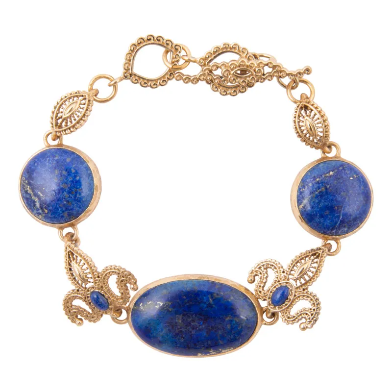 Mehndi Blue Lapis Golden Link Bracelet made by Barse