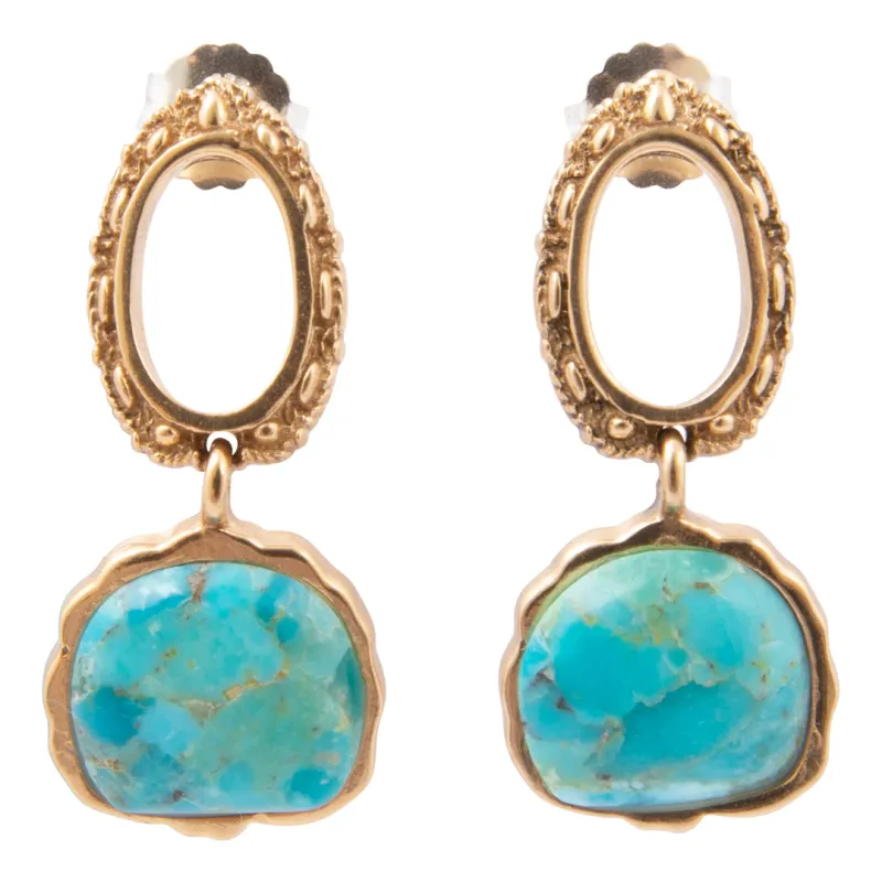 Mesa Blue Turquoise Golden Loop Post Earrings made by Barse