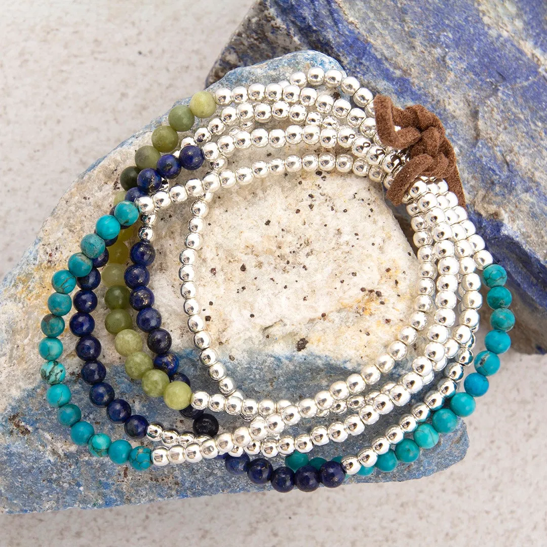 Coastal Grove Blue Turquoise and Blue Lapis Silver Stack Bracelet Set sold by Barse product image thumbnail 4
