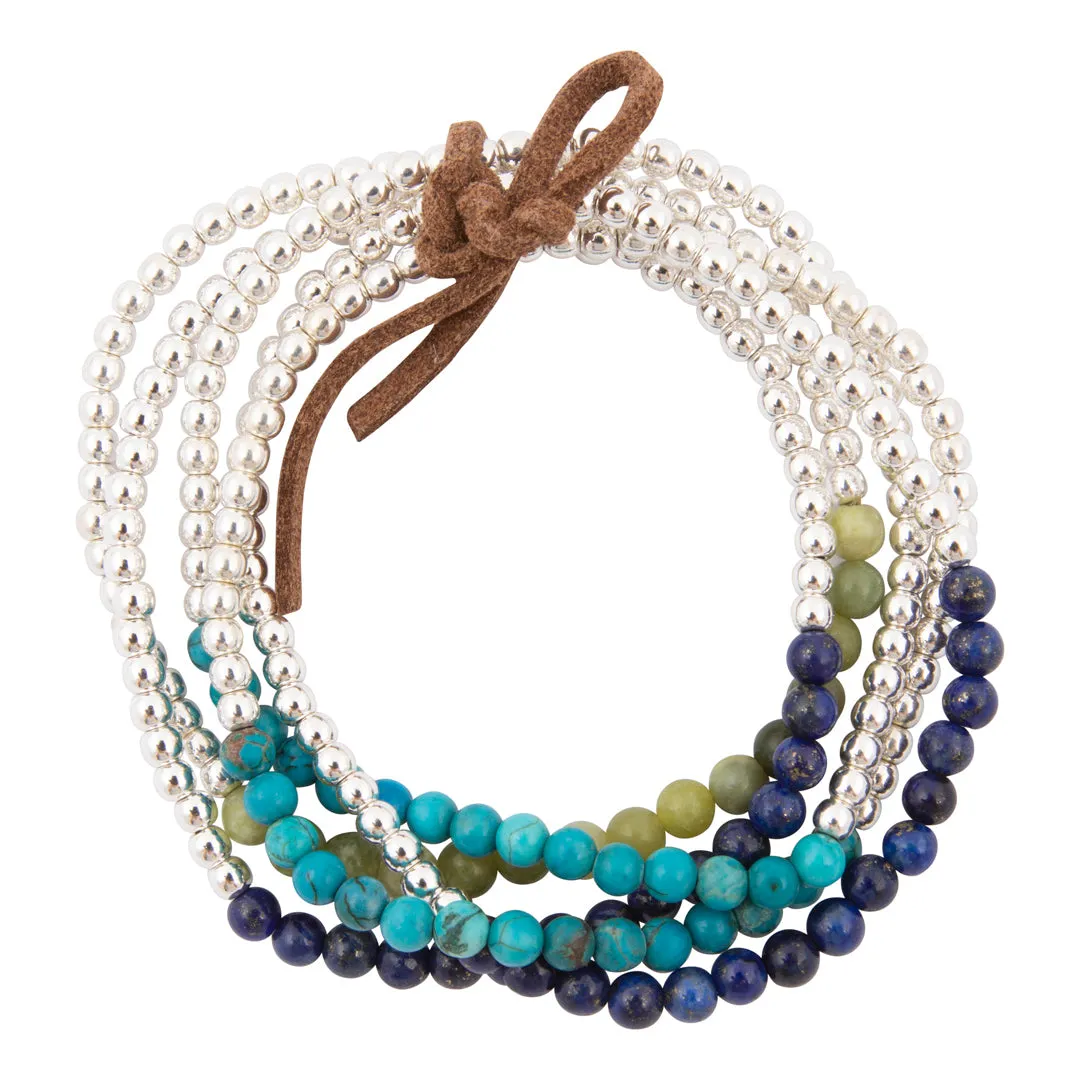Coastal Grove Blue Turquoise and Blue Lapis Silver Stack Bracelet Set sold by Barse