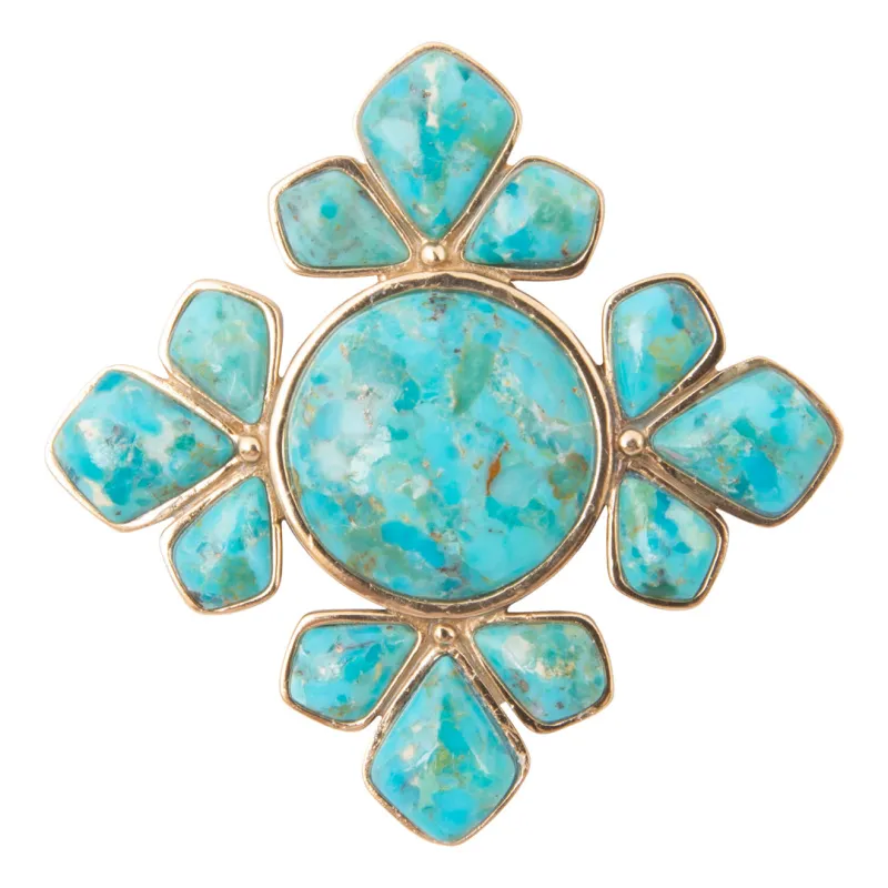 Starburst Blue Turquoise Golden Brooch Pin Pendant made by Barse