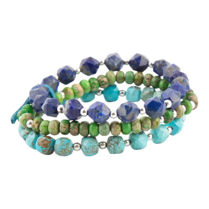 Blue Lapis and Green Jasper Stretch Bracelet Set made by Barse