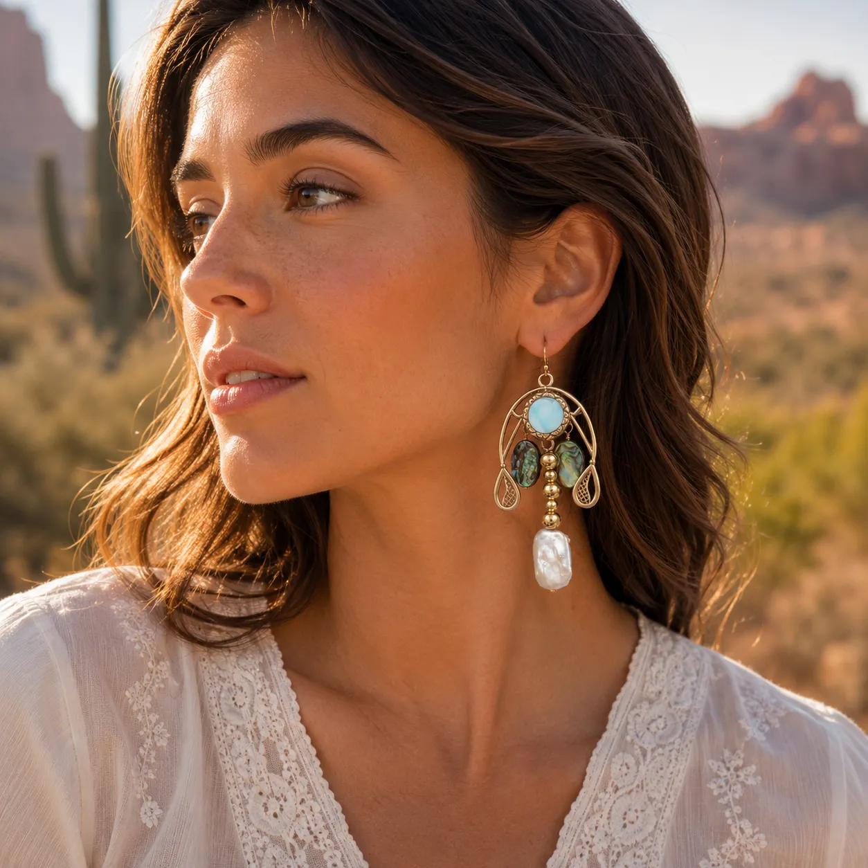Desert Tide Abalone Golden Drop Earrings sold by Barse product image thumbnail 2