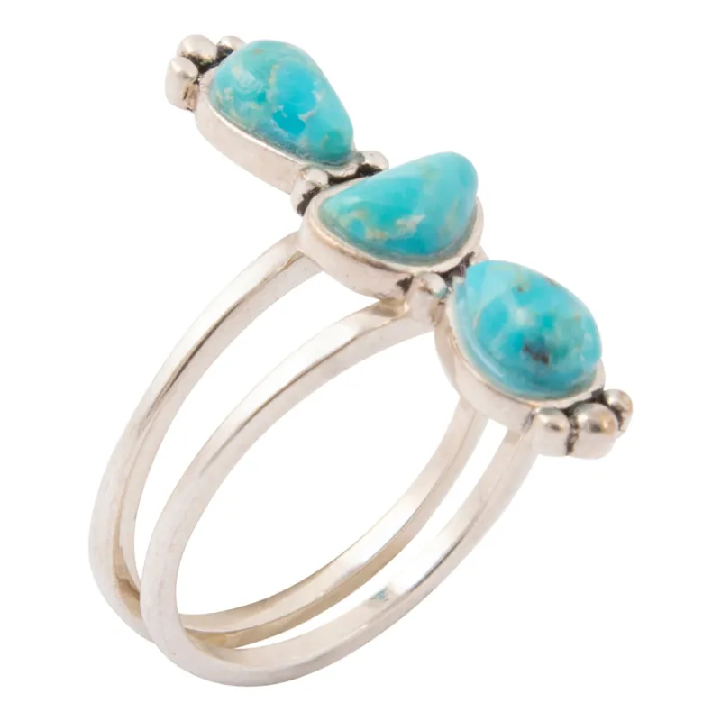 Durango Blue Turquoise and Silver Triple Stone Statement Ring made by Barse
