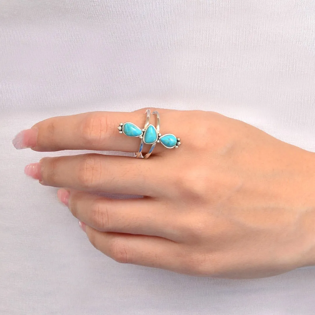 Durango Blue Turquoise and Silver Triple Stone Statement Ring sold by Barse product image thumbnail 2