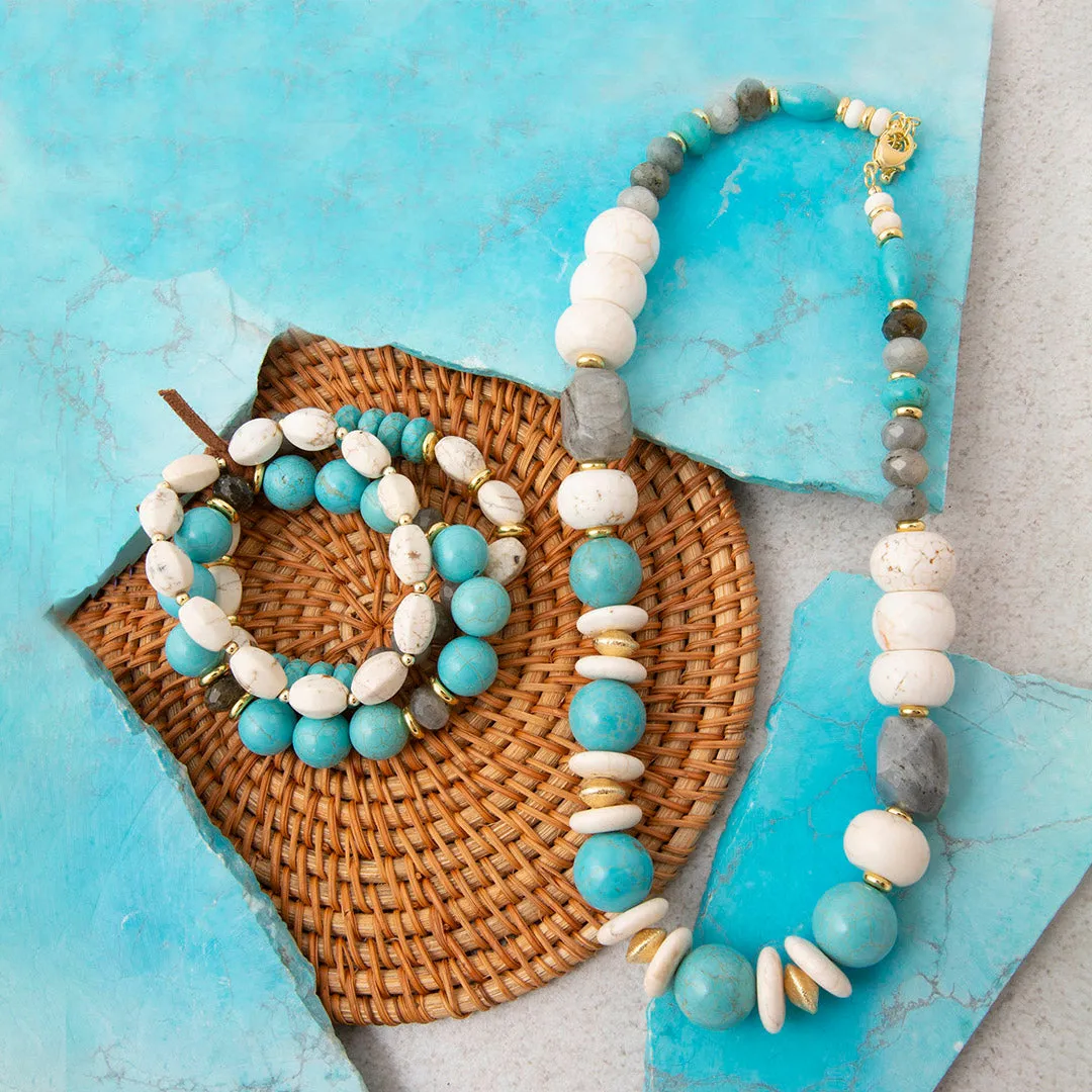 Earthbound Luxe Blue and White Magnesite Golden Bracelet Set sold by Barse product image thumbnail 5