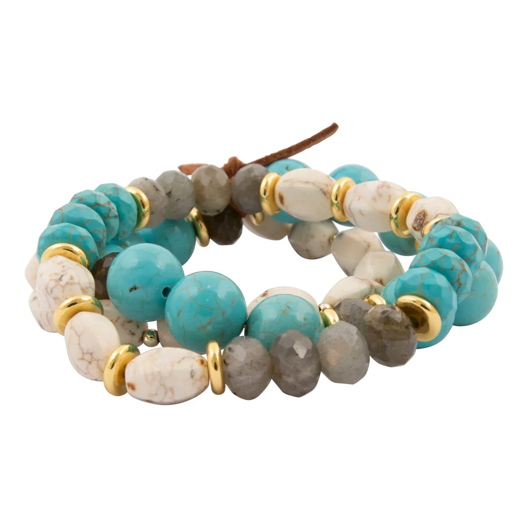 Earthbound Luxe Blue and White Magnesite Golden Bracelet Set sold by Barse product image thumbnail 4
