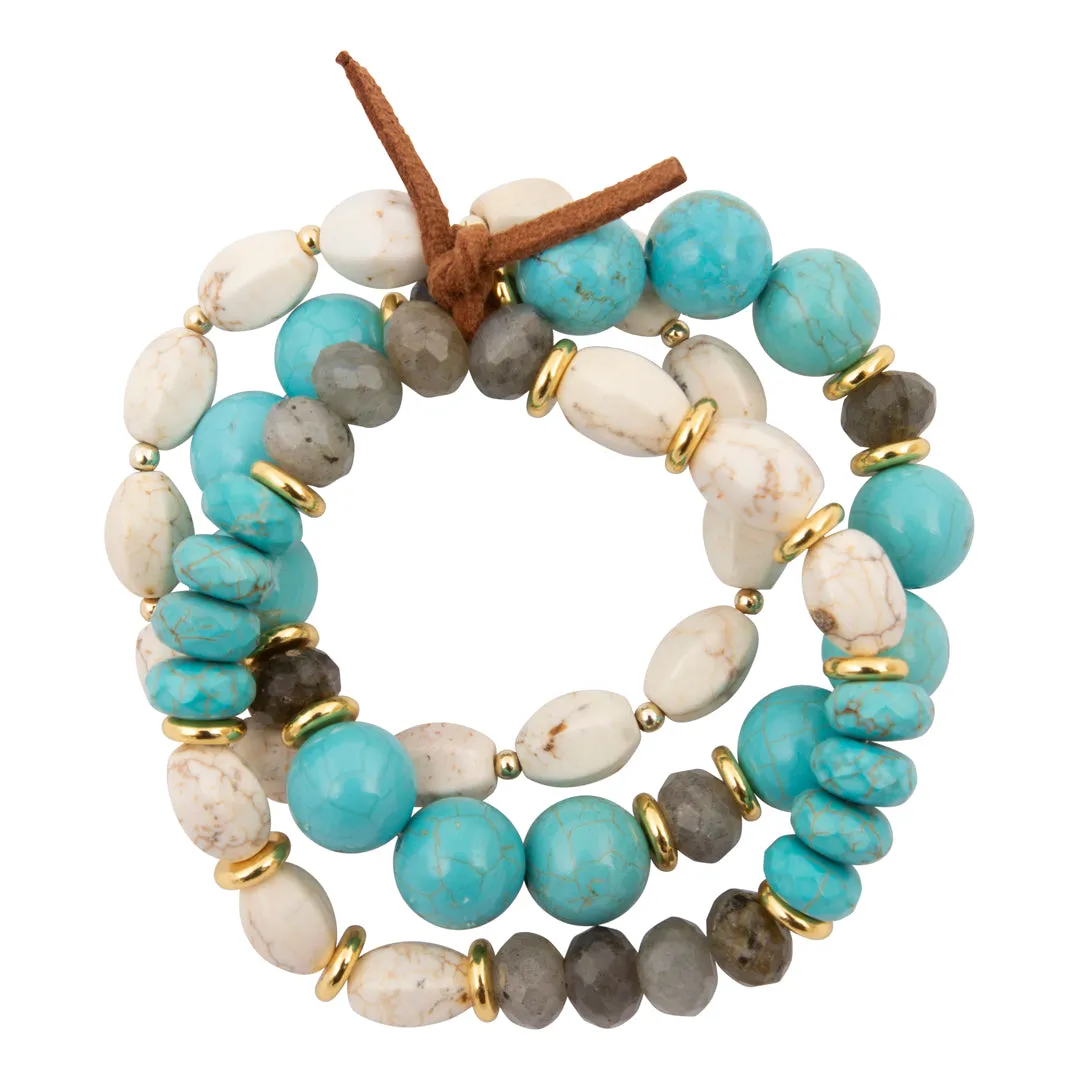 Earthbound Luxe Blue and White Magnesite Golden Bracelet Set sold by Barse