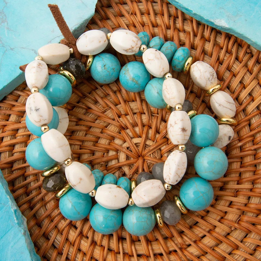 Earthbound Luxe Blue and White Magnesite Golden Bracelet Set sold by Barse product image thumbnail 3
