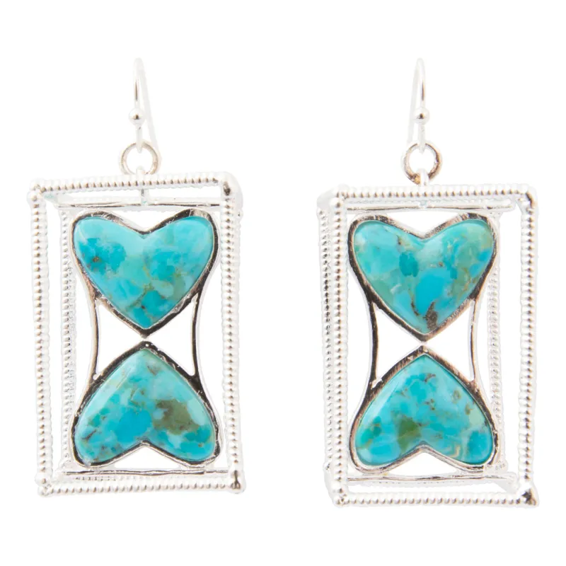 Blue Turquoise and Silver Caged Heart Dangle Earrings made by Barse