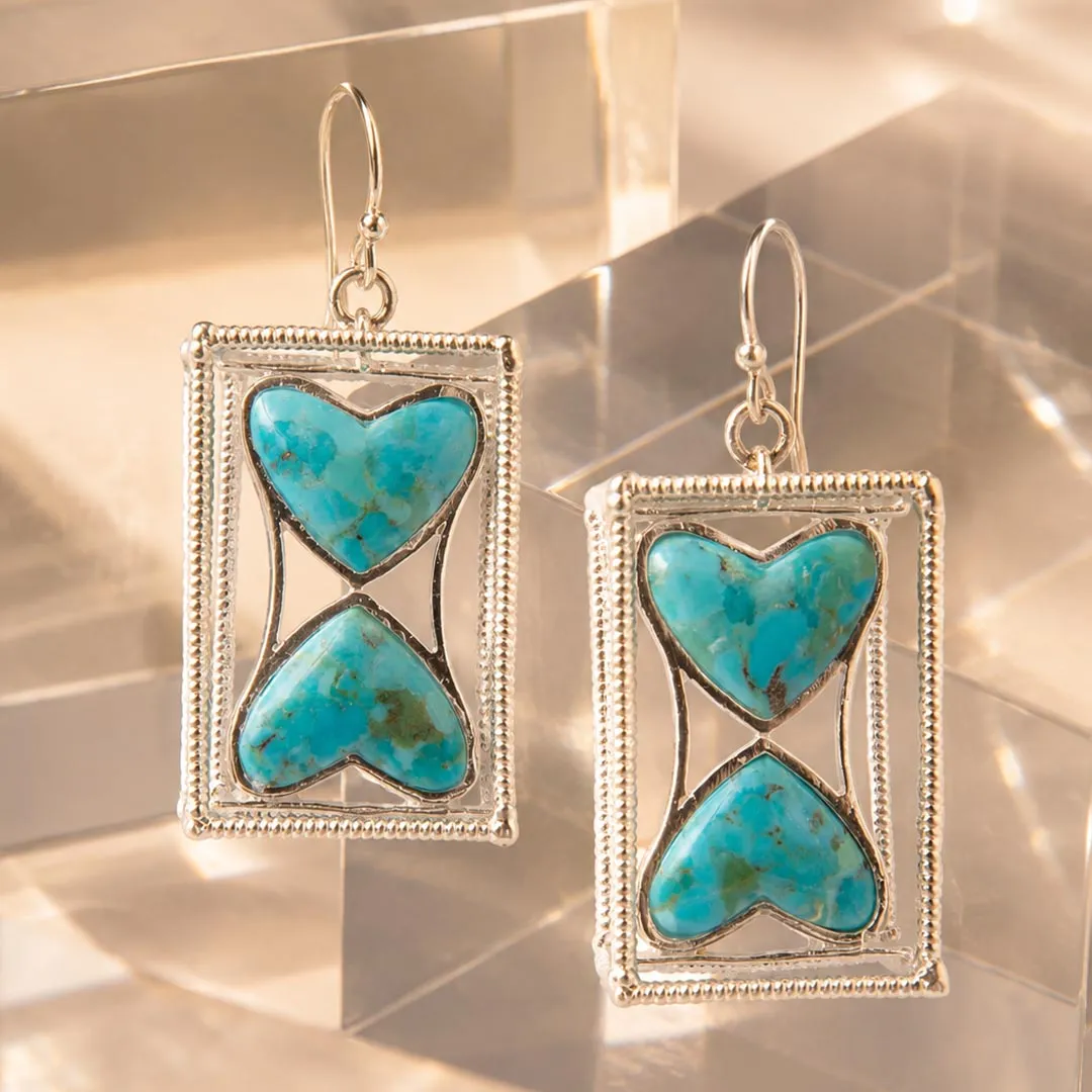 Blue Turquoise and Silver Caged Heart Dangle Earrings sold by Barse product image thumbnail 3