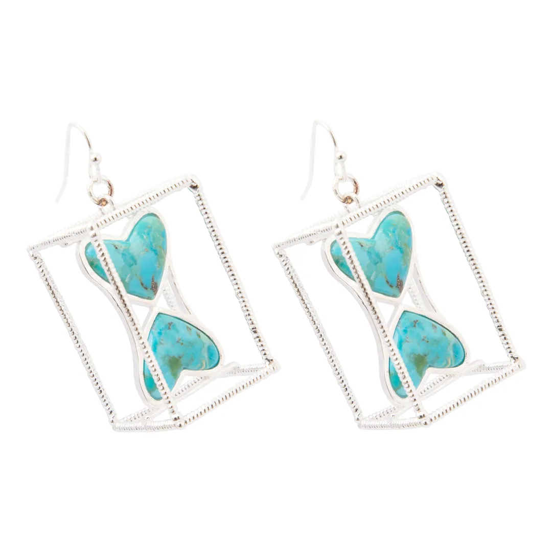 Blue Turquoise and Silver Caged Heart Dangle Earrings sold by Barse product image thumbnail 4