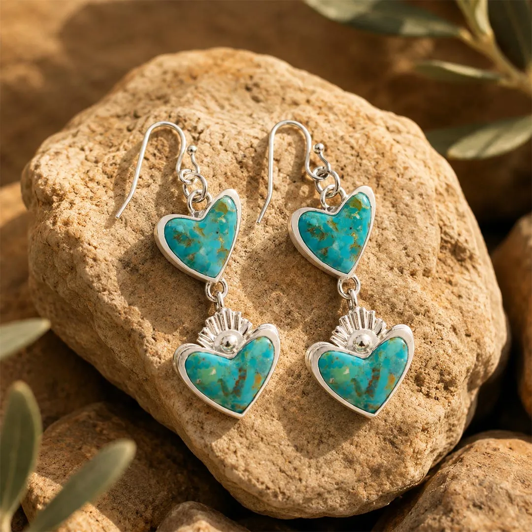 Blue Turquoise and Silver Heart Dangle Earrings sold by Barse product image thumbnail 3