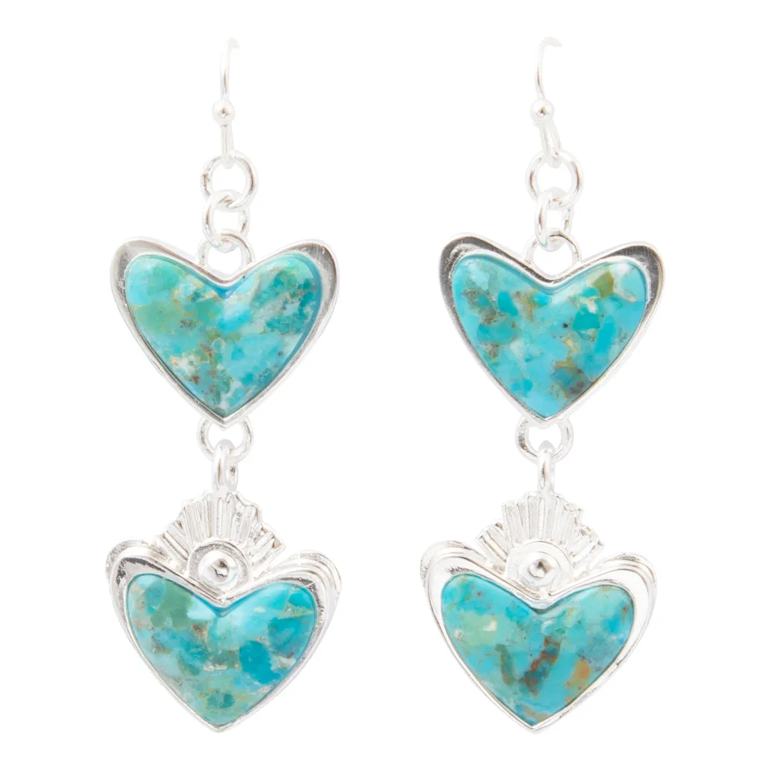 Blue Turquoise and Silver Heart Dangle Earrings sold by Barse