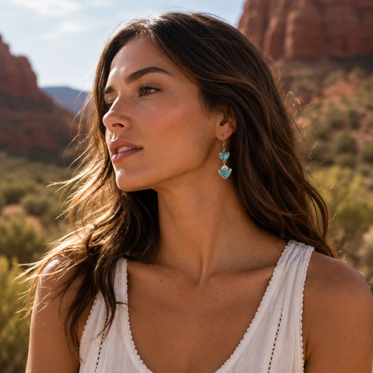 Blue Turquoise and Silver Heart Dangle Earrings sold by Barse product image thumbnail 2