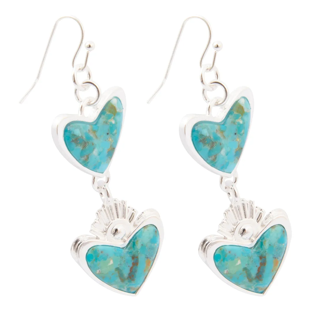 Blue Turquoise and Silver Heart Dangle Earrings sold by Barse product image thumbnail 4