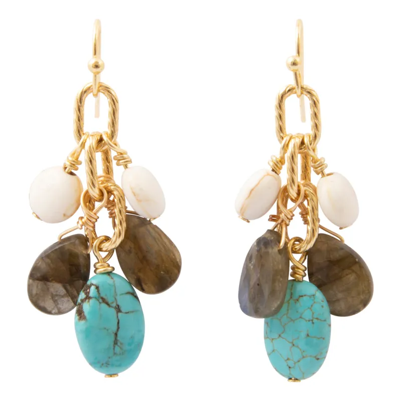 Earthbound Luxe Blue Magnesite Golden Cluster Earrings made by Barse