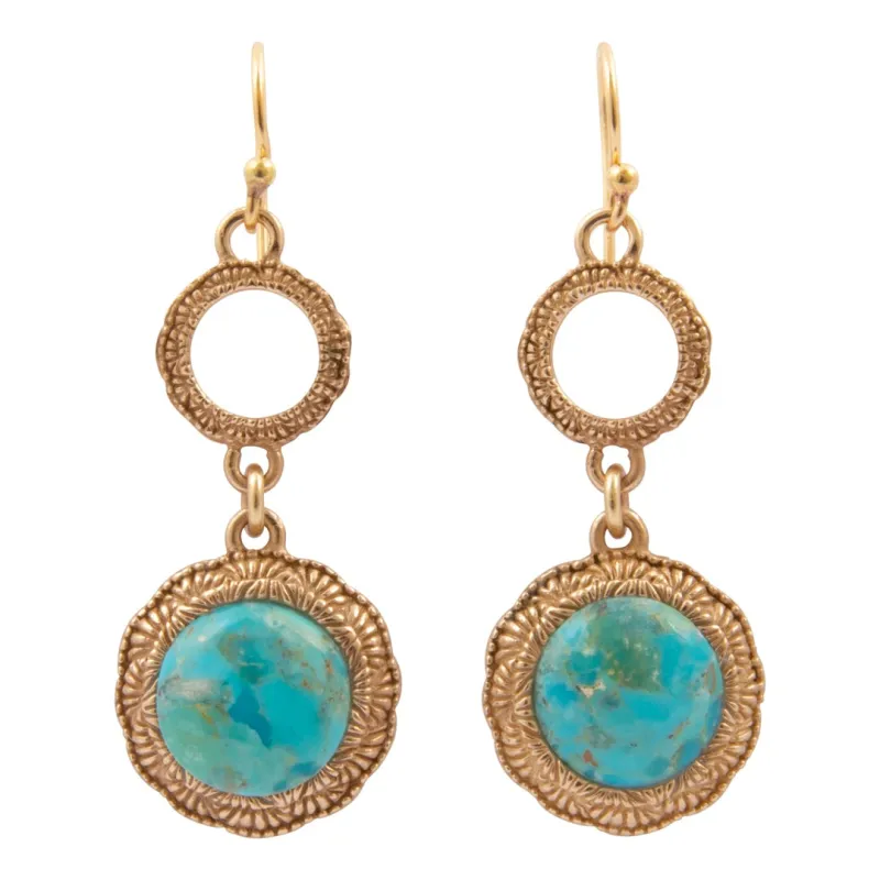 Blue Turquoise Pop Golden Drop Earrings made by Barse