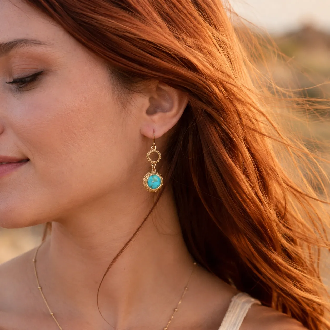 Blue Turquoise Pop Golden Drop Earrings sold by Barse product image thumbnail 2