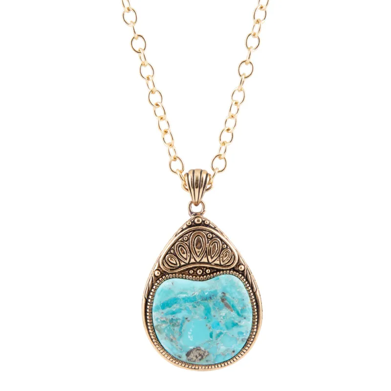 Flamenco Blue Turquoise Golden Pendant Necklace made by Barse