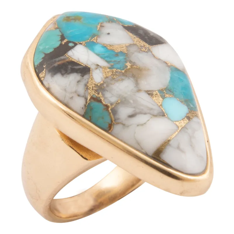 Earthbound Luxe Black Onyx and Blue Turquoise Golden Matrix Statement Ring made by Barse