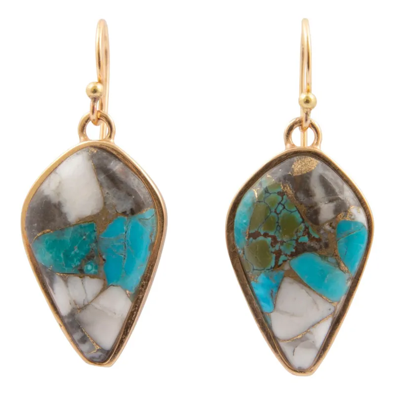 Earthbound Luxe Black Onyx and Blue Turquoise Golden Matrix Earrings made by Barse