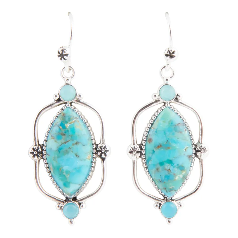 Regal Blue Turquoise and Apatite Silver Drop Earrings made by Barse