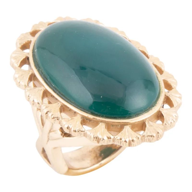 Prosperity Green Onyx Golden Statement Ring made by Barse
