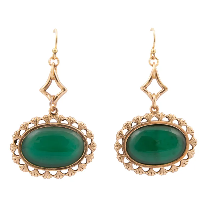 Prosperity Green Onyx Golden Drop Earrings made by Barse