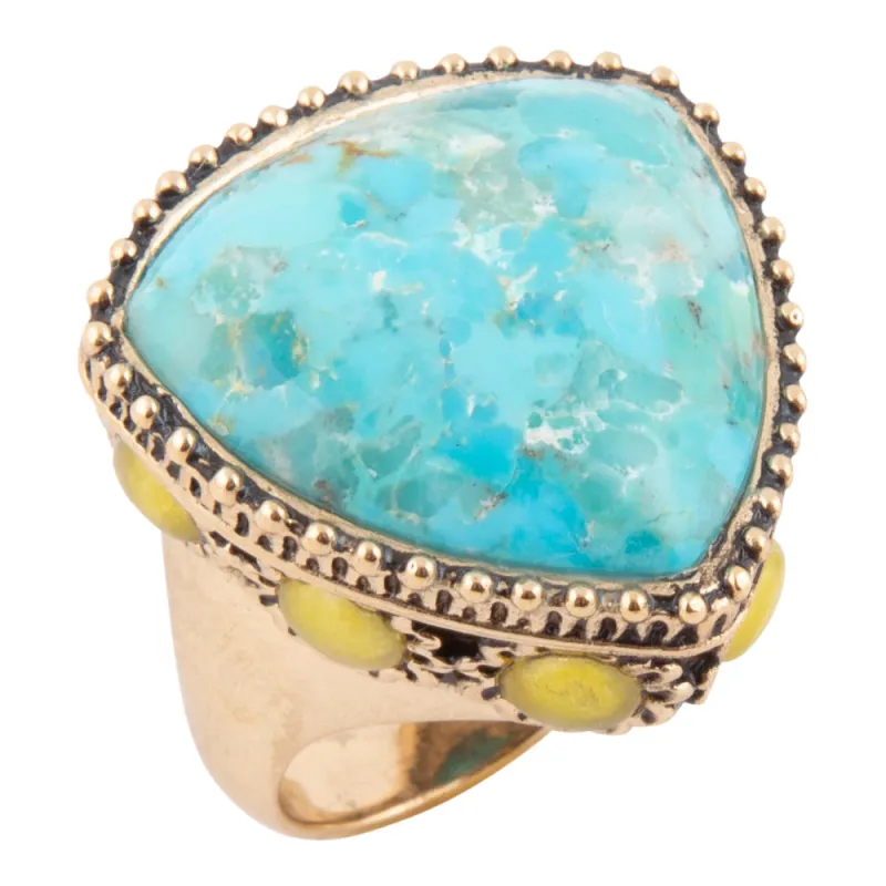 Imara Blue Turquoise and Golden Statement Ring made by Barse