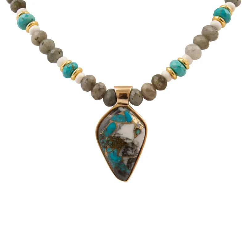 Earthbound Luxe Black Onyx and Blue Turquoise Golden Matrix Pendant Necklace made by Barse