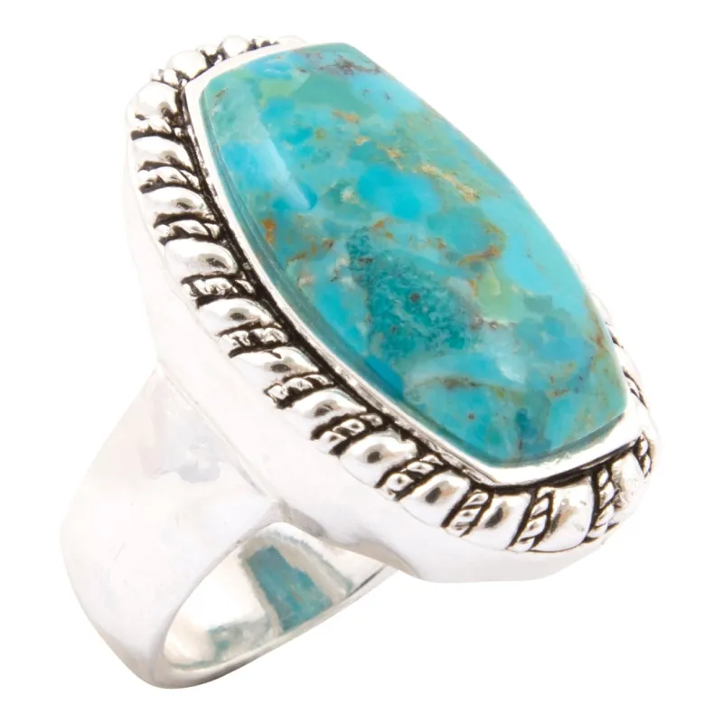 Forged Sky Blue Turquoise Roped Silver Statement Ring made by Barse