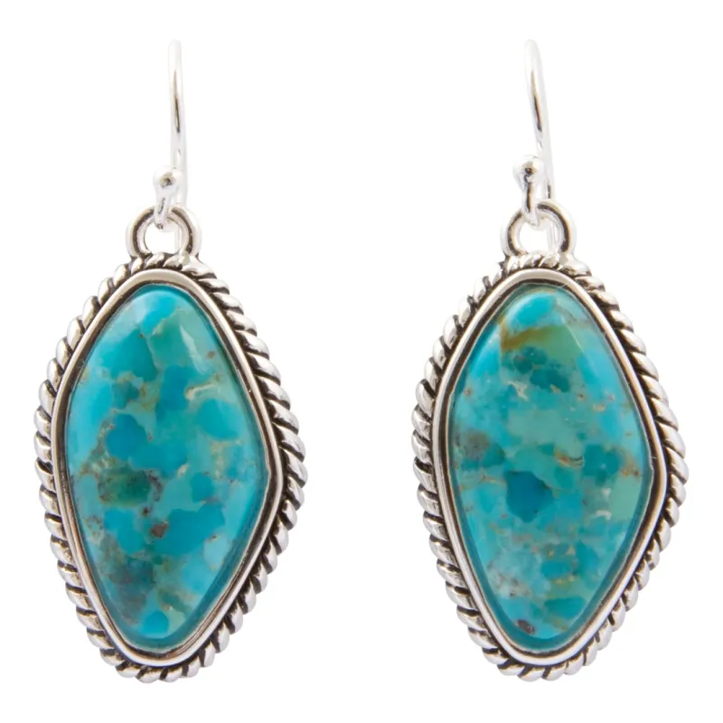 Boulder Blue Turquoise Silver Roped Drop Earrings made by Barse