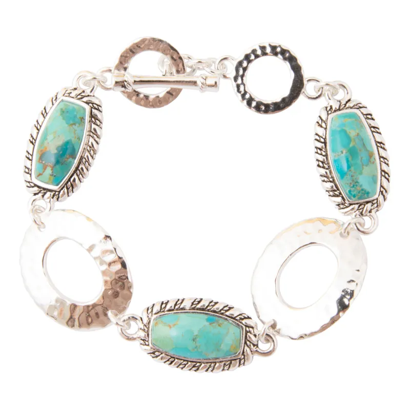Forged Sky Blue Turquoise Hammered Silver Link Bracelet made by Barse