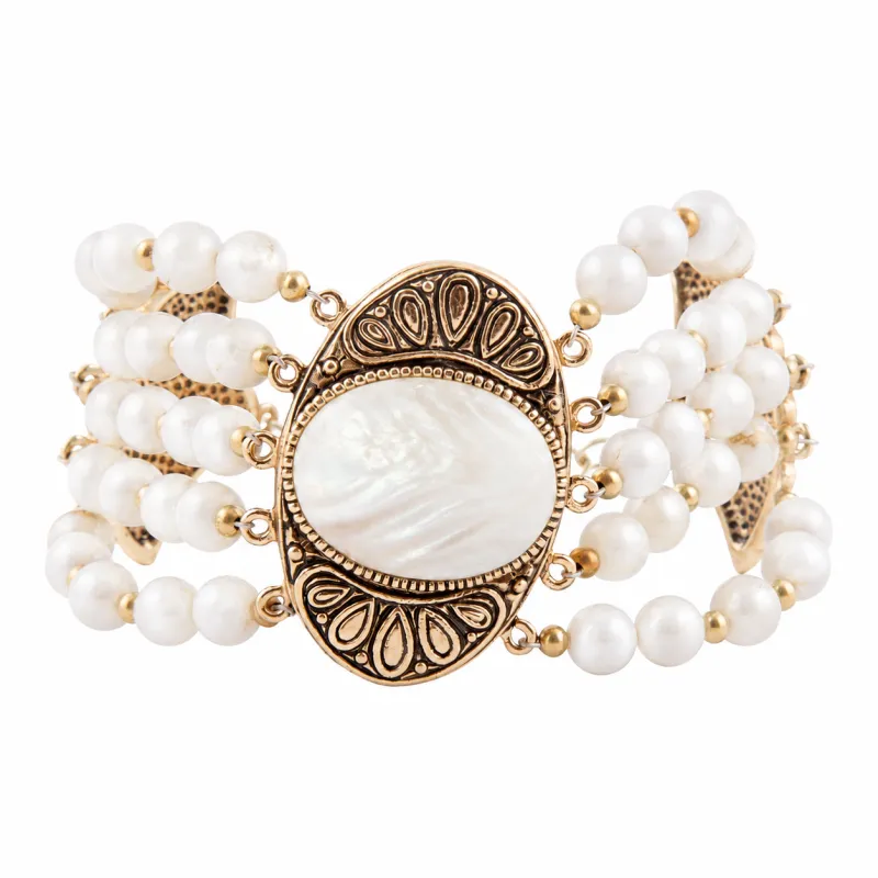 Flamenco White Mother of Pearl Golden Toggle Bracelet made by Barse