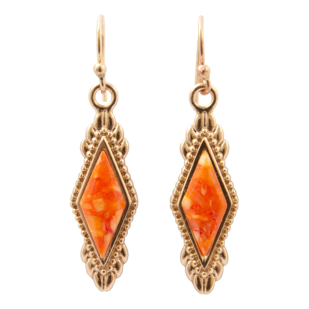 Sunset Sky Orange Spiny Oyster Golden Drop Earrings sold by Barse