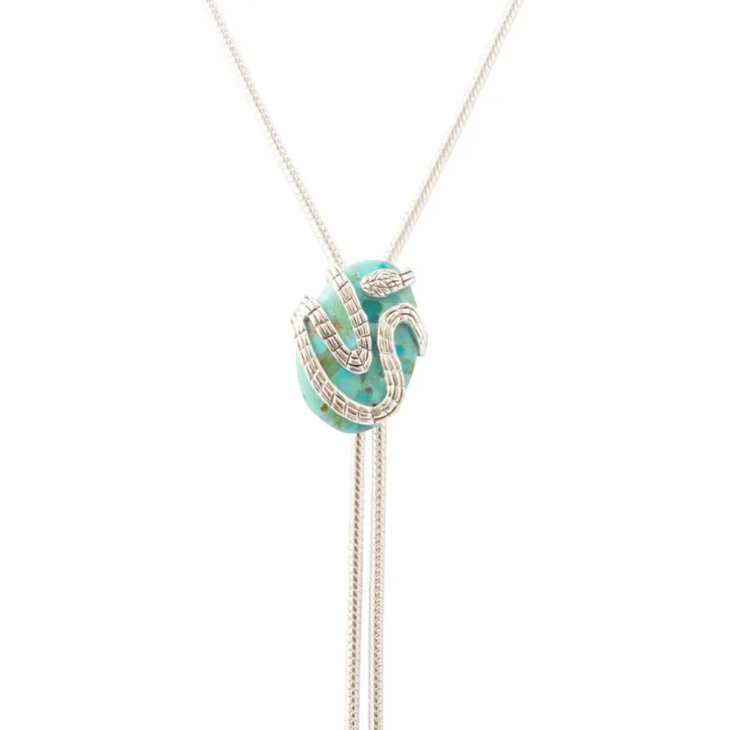 Serpentine Blue Turquoise Silver Chain Bolo Necklace made by Barse