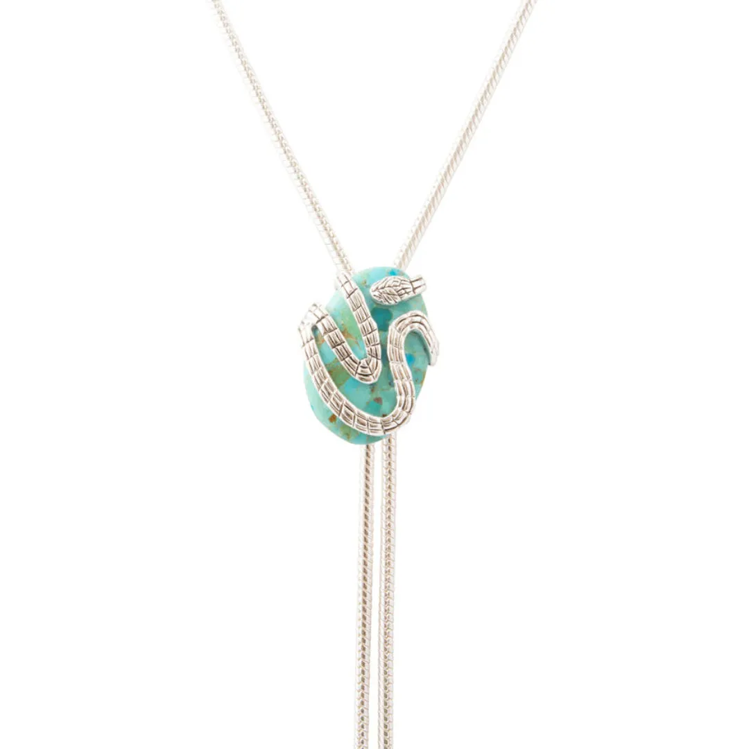 Serpentine Blue Turquoise Silver Chain Bolo Necklace sold by Barse