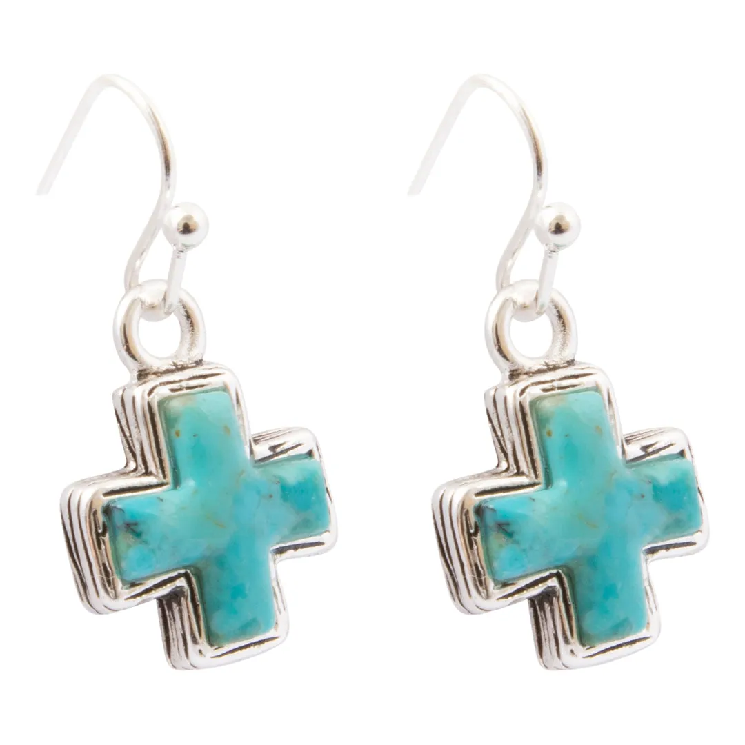 Full of Grace Blue Turquoise and Silver Cross Drop Earrings sold by Barse product image thumbnail 3