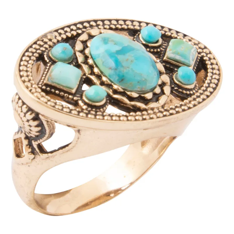 Desert Legacy Blue Turquoise Golden Statement Ring made by Barse
