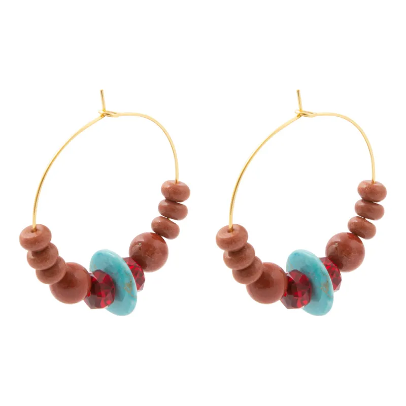 Adobe Blue Turquoise and Orange Jasper Golden Hoop Earrings made by Barse