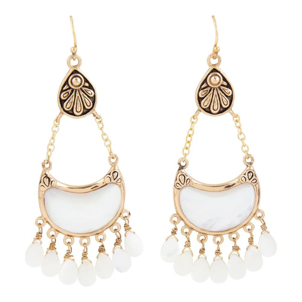 Flamenco White Mother of Pearl Golden Drop Earrings sold by Barse
