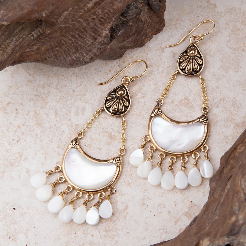 Flamenco White Mother of Pearl Golden Drop Earrings sold by Barse product image thumbnail 3